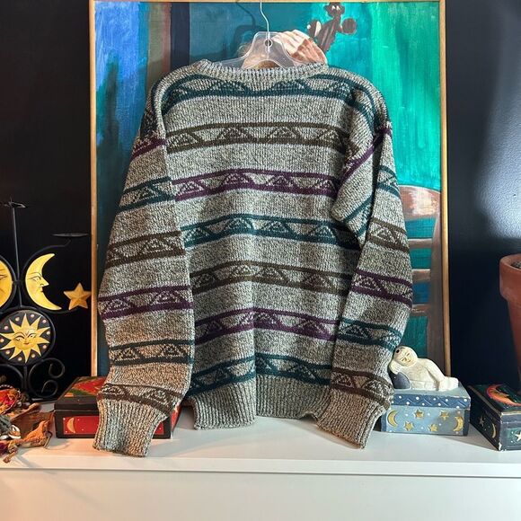 Vintage 90s Striped Knit Sweater in Gray and Purple M - Picture 6 of 16